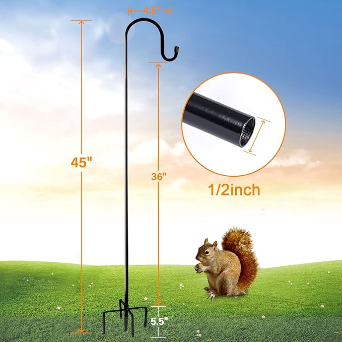 Ottsuls Bird Feeder Pole, 45 INCH Heavy Duty Shepherds Hooks for Outdoor with 5 Prong Base, Adjustable Stand Hanger for Garden Plant, Hummingbird Feeder, Lantern, Hanging Wedding Decor (1 Pack) Ottsuls