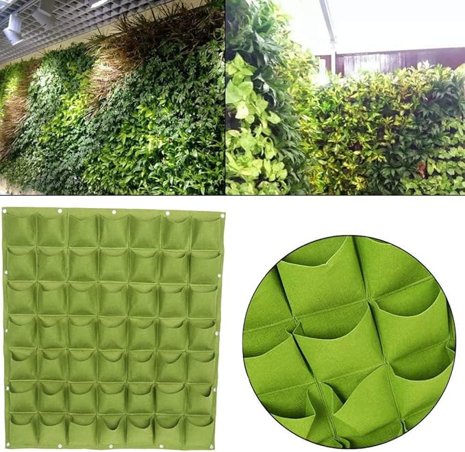 Hanging Planting Grow Bags, 49 Pockets Hanging Vertical Wall Planter Wall Mounted Grow Bag Outdoor Indoor Gardening Vertical Greening Flower Container, Planting Bags Storage Bags(1.0 m × 1.0 m, Green) LITLANDSTAR