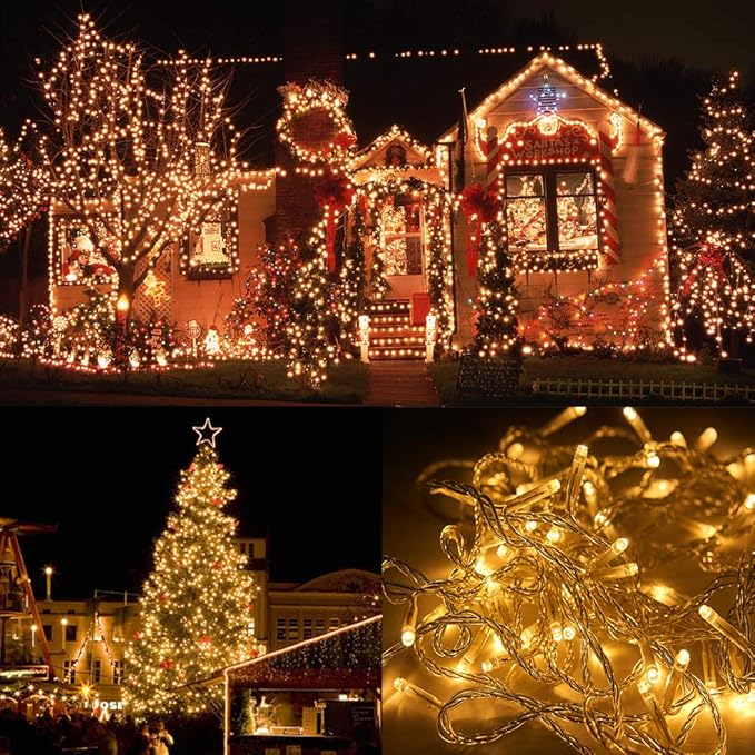 LJLNION 300 LED String Lights Outdoor Indoor, Extra Long 98.5FT Christmas Lights, 8 Lighting Modes, Plug in Waterproof Fairy Lights for Wedding Party Bedroom Decorations (Warm White) LJLNION