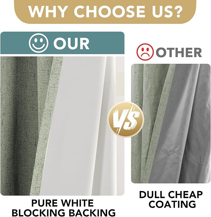 H.VERSAILTEX Linen Blackout Curtains Durable Thick Textured Linen Look 100% Blackout Patio Door Curtain Anti Rust Grommet Extra Wide Sliding Door Curtain Panel, W100 x L96 inch - Sage HVERSAILTEX