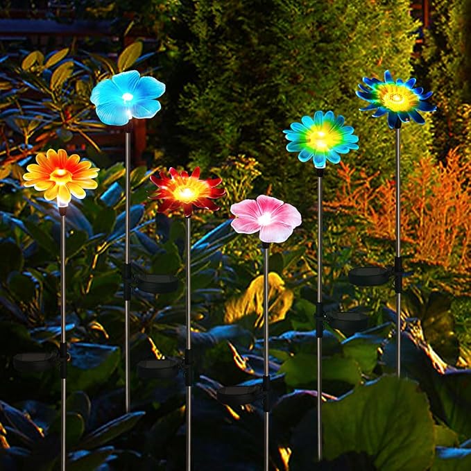 EiGreen 6 Pack Solar Garden Lights Outdoor Decor,Stake Yard Figurine Colorful Flower Light, Housewarming Ornament for Patio, Lawn, Yard, Pathway (Art Deco) EigreenSolaroutdoorlights
