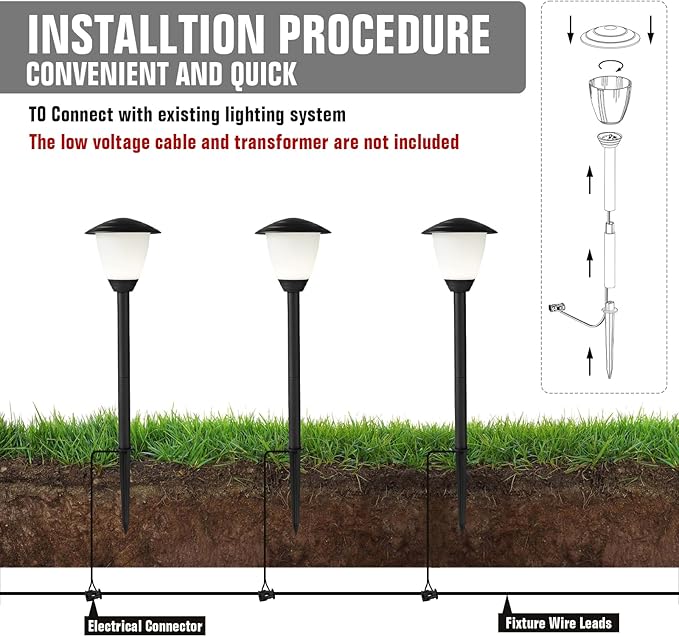 Low Voltage Pathway Lights LED Landscape Lights, 1.7W 12V, 3000K Warm White, IP65 Waterproof, ETL Listed, for Yard, Walkway, Garden, Black 6 Pack MULANDI