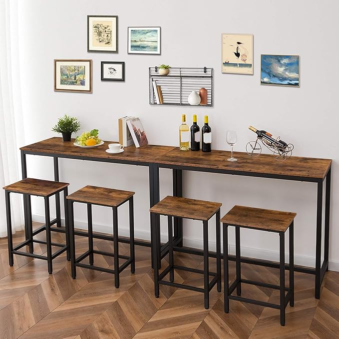 HOOBRO Bar Table and Chairs Set, 47.2” Rectangular Pub Table with 2 Stools for Small Space, High Top Table, 3-Piece Breakfast stools Set, Sturdy Metal Frame, Easy to Assemble, Rustic Brown BF52BT01 HOOBRO