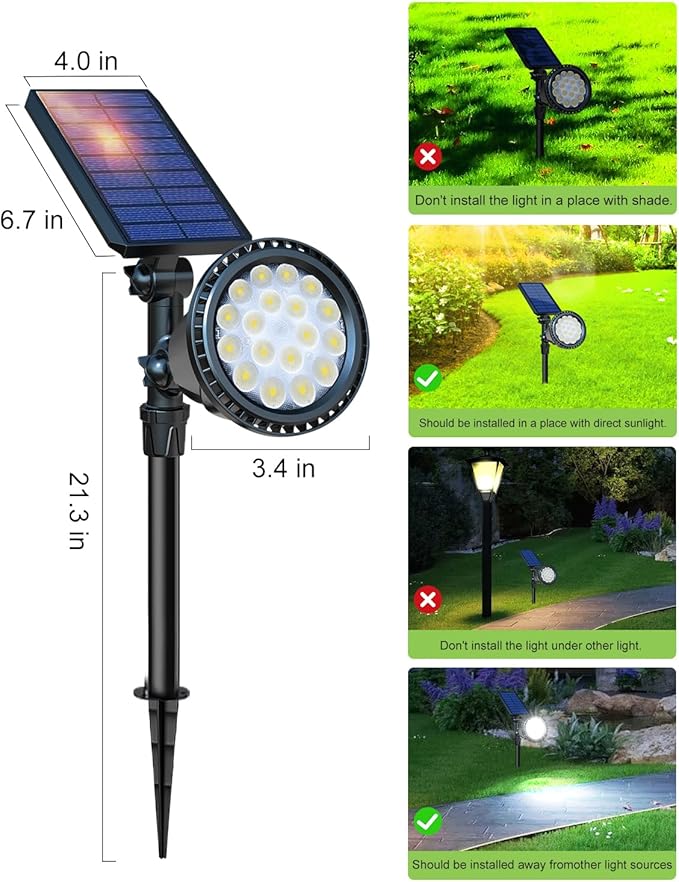DBF Solar Outdoor Lights, 600LM Solar Spot Lights Outdoor Waterproof with 2 Lighting Modes, Adjustable Head & Solar Panel Landscape Spotlights for Flag Garden Yard Driveway Patio(Cool White, 4 Pack) DBF