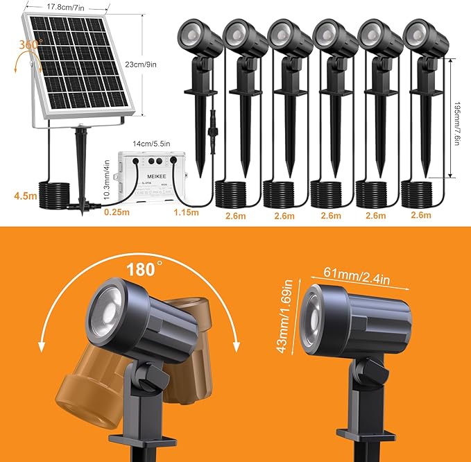 MEIKEE 6 in 1 RGB Solar Landscape Lights with Remote, RGB Color Changing LED Solar Spotlights, Outdoor Waterproof RGB Spot Lights for Garden Party Wedding Christmas Festival MEIKEE