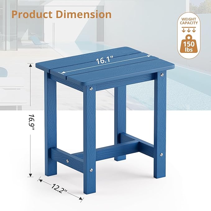 LUE BONA Outdoor Side Table, HDPS Small Outdoor Table, Adirondack Side Table, Outside End Table for Patio, Porch, Deck, Weather Resistant/Easy Maintenance/Indoor or Outside Use, Navy Blue LUEBONA