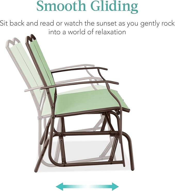 Best Choice Products 2-Person Outdoor Patio Swing Glider Steel Bench Loveseat Rocker for Deck, Porch w/Textilene Fabric, Steel Frame - Sage Green/Brown BestChoiceProducts