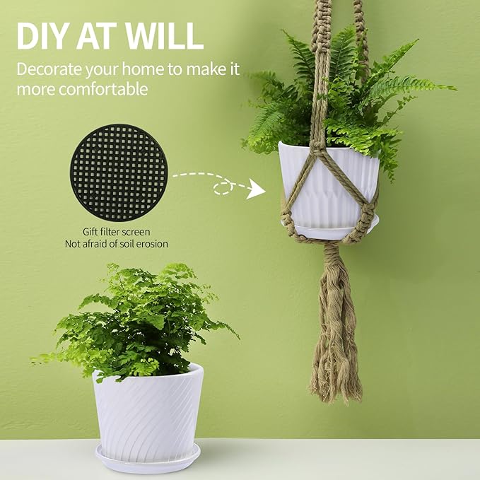 Plant Pots - 5.5 Inch Cylinder Ceramic Planters with Connected Saucer, Pots for Succuelnt and Little Snake Plants, Set of 4, White sietpoek