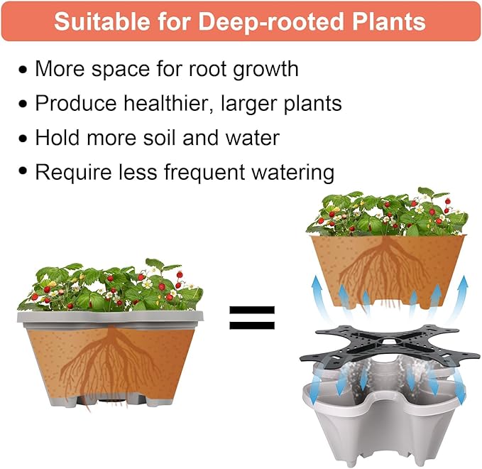 GameXcel Vertical Planter 5 Tier Stackable Planters Garden Planters Strawberry Herb Flower and Vegetable Planter Indoor Outdoor Gardening Pots with Removable Wheels and Tools 2-Pack GameXcel