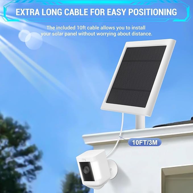 Solar Panel Outdoor for Ring Cameras (White 6P) Spotlight Cam Plus/Pro(Battery) Stick Up Cam/Pro Wireless Outdoor with 10FT/3M Long Cable Dustproof Waterproof Fehuatenda