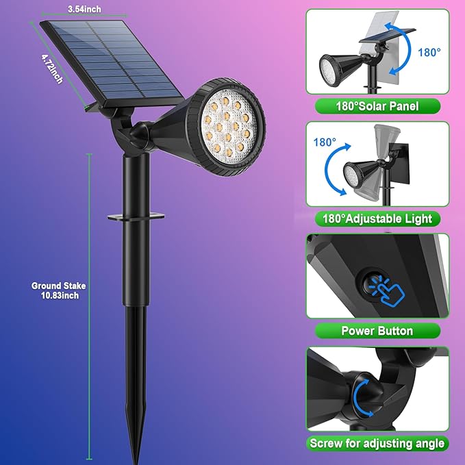Color Changing Solar Spot Lights Outdoor Waterproof 180° Adjustable Colored RGB Solar Powered Landscape Lights for Yard 7 Lighting Modes Solar Spotlights for Pathway Garden Outside (2 Pack) TadyrealSolarLights