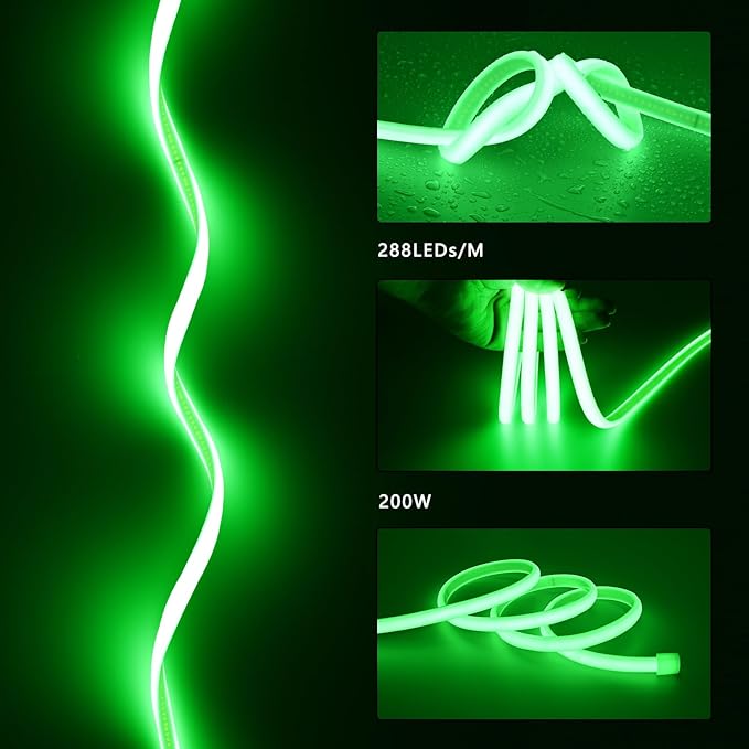 AC 110V COB LED Strip Lights Outdoor Waterproof 65.6ft, Green Super Bright 200W LED Rope Light, IP65 Flexible Cuttable, for Bedroom Garden Commercial House Gaming Room Decor BENLUN