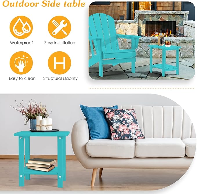 Adirondack Outdoor Side Table, 2-Tier Sturdy Patio End Table Weather Resistant, 16.5" Solid Side Table for Patio, Pool, Porch Apolimi