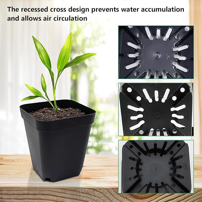 Square Nursery Pots 2.7 Inch, Seed Starting Pot with Drainage Small Plastic Plant Pots Flower Planter (Black 1200pcs, 2.7" 1200P) RooTrimmer