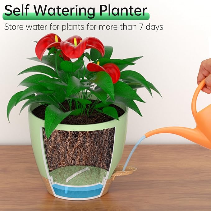 ZMTECH 10 Inch Hanging Planters for Indoor Outdoor Plants, 2 Pack Self Watering Hanging Plant Pots with Drainage Holes and Removable Saucer, Plastic Flower Hanging Pots with Watering Lip (Green) HighQualityGardeningTools