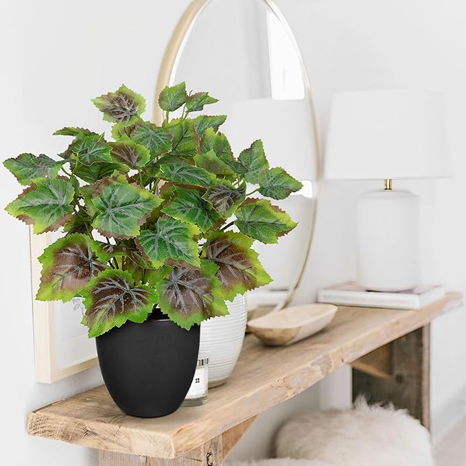 14.5" Artificial Plants Indoor Home Decor, Fake Potted Silk Plants for Shelves Living Room Decorative, Small Artificial Office Desk Plants in Pots, Faux Grape Leaf Vine Hope Tropical House Plant VillaComo