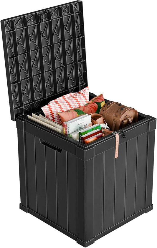ROJIK Outdoor Storage Housing Deck Box - Waterproof Patio Furniture, Garden Tools, Cushions, Pool Accessories Storage Bench with Lockable Lid and Side Handles (Black, 50 Gal) ROJIK