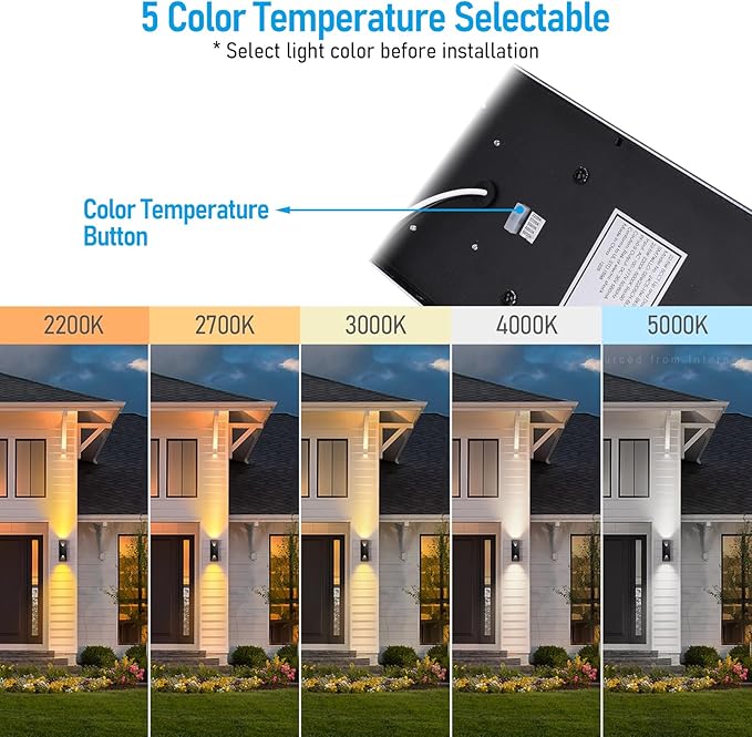 LEONLITE 5CCT Dimmable LED Up Down Wall Light, 100-277V, CRI 90+, IP65 Waterproof, 10%-100% Dimmable for Commercial Outdoor, 14 Inch Modern Porch Light, 2200K/2700K/3000K/4000K/5000K, Pack of 2 LEONLITE