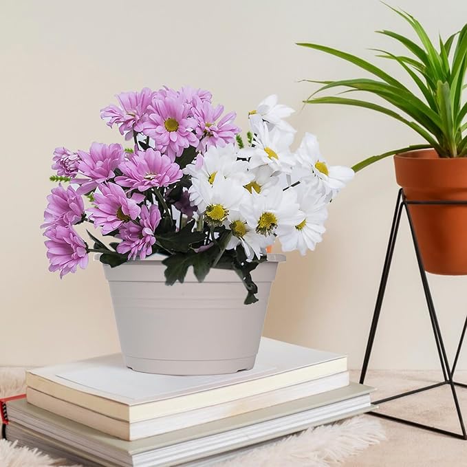 VIDELLY 4 Pcs Hanging Planters,10" Hanging Pots Plastic Hanging Flower Plant Basket with Drainage Trays & Chain Holder for Outdoor Indoor Plants Garden Balcony Decoration, Light Gray VIDELLY