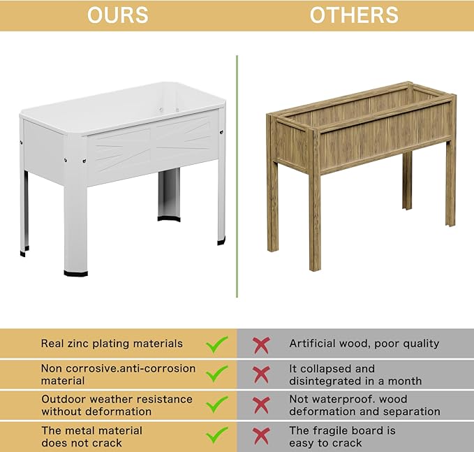 Elevated Metal Planter Box Stand Heavy Duty Raised Garden Bed for Vegetables Flowers Herbs Indoor Outdoor Use, Cream PROXRACER