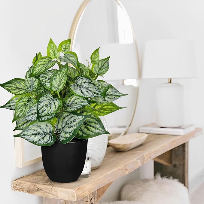 14.5" Artificial Plants Indoor Home Decor, Fake Potted Silk Plants for Shelves Living Room Decorative, Small Artificial Office Desk Plant in Pots, Faux Potted Greenery Tropical House Plant, Set of 2 VillaComo