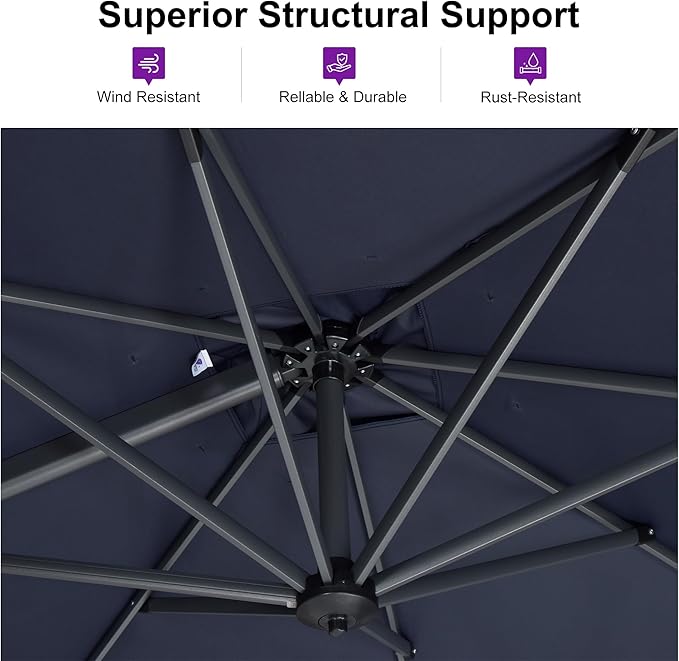 PURPLE LEAF 10 Feet Patio Umbrella Outdoor Cantilever Square Umbrella Aluminum Offset Umbrella with 360-degree Rotation for Garden Deck Pool Patio, Navy Blue PURPLELEAF