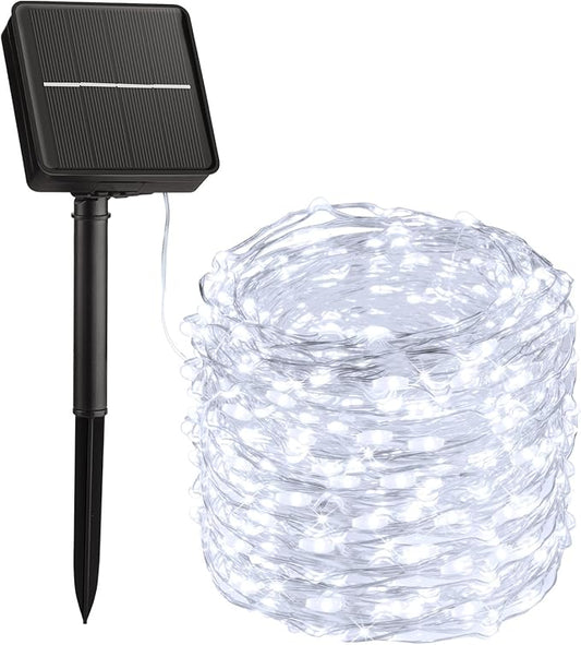 Minetom Solar String Lights for Outside, 33Ft 100 LED Outdoor Solar Fairy Lights, 8 Modes Balcony Lights for Tree Patio Christmas Party Wedding Decor (Pure White) Minetom