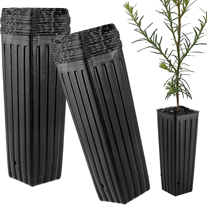 DredQcco Tall Deep Tree Pot, 50Pcs Plastic Plant Seedling Treepots Tall Flower Plant Container Starting Pots with Drainage Holes Flower Container for Indoor Outdoor Garden Plants 9.8" H x 4.7" W DredQcco