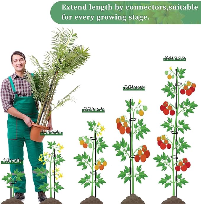 Plant Stakes 17inch &11inch SupKing Adjustable Length Plant Support Stake 16Pcs Orchid Sticks with Clips for Indoor Outdoor,Garden Poles for Potted Tomato Amaryllis Vegetables with 20 Ties (Black) SupKing