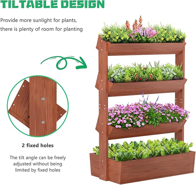 DoCred Vertical Wooden Raised Garden Bed, 4 Tier Garden Planters Freestanding Wood Plant Stand Flower Rack Wooden Planter Box for Plants Herbs Flowers Vegetables Outdoor Indoor Gardening DoCred