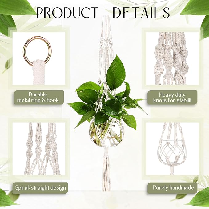 6 Pcs Boho Macrame Plant Hanger with Small Plastic Pot Hanging Plant Holder Wall Planter Propagation Station Include Hooks Kit for Indoor Home Garden Office Decor 3 Size (White) Colingmill