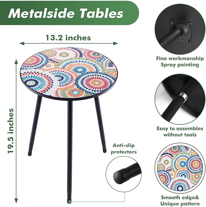1 Pack Metal Outdoor Side Table Small Outside Round End Table for Patio Modern Accent Garden Corner Table for Small Spaces, Balcony, Porch, Weather-Resistant, Plant Stand Indoor PartyZealot