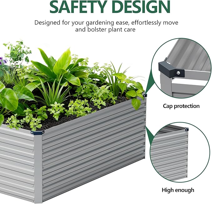 Vengarus 12x4x2FT Galvanized Raised Garden Bed Kit, Large Rectangle Elevated Planter for Vegetables, Flowers, Herbs and Succulents -718 Gallon Capacity, Silver Vengarus