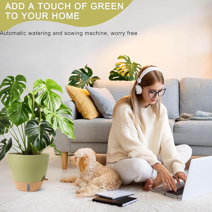 Plant Pots,12/10/9/8/ Inch Large Plastic Self Watering Flower Pots Indoor Outdoor with Drainage Holes, Deep Reservoir,Nursery Planting Pot for Indoor Out Door Plants Rootora