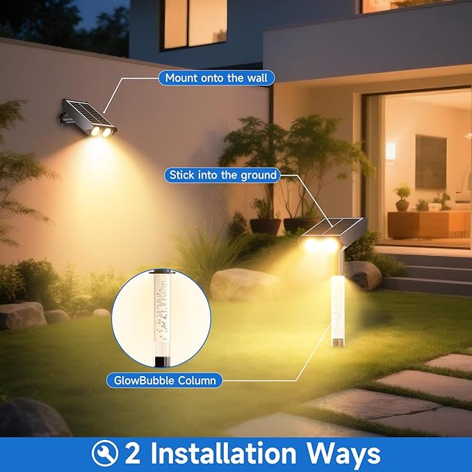 Solar Spot Lights Outdoor Adjustable Beam & PC Light Guide Column, 4 Pack Solar Lights Outdoor Waterproof IP65, 2 Modes & Auto On/Off Landscape Spotlights for Garden, Yard, Pathway, Tree (Warm Yellow) Rootora