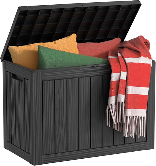 EasyUp 45 Gallon Outdoor Storage Box, Resin Waterproof UV-Resistant Deck Box, Reinforced Stability for Patio, Garden, and Poolside, Striped Black EASYUP