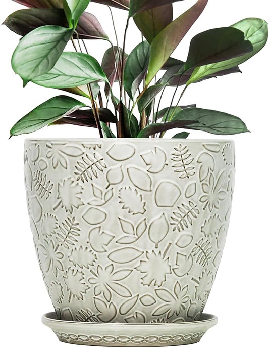 10inch Retro Ceramic Planter with Drainage Hole and Saucer for Multiple Plants, Indoor-Outdoor Garden Pots for Succulent, Orchid, and Flower (Fits Inner Pots Up to 9 Inch, Retro White) Bestseler