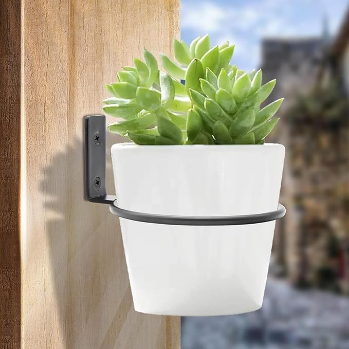 6 Pack 6 Inch Flower Pot Holder Ring, Wall Mounted Metal Planter Hanger, Matte Black, Iron Jiozermi