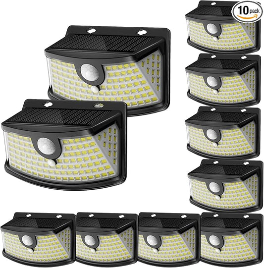 Aootek New Solar Motion Sensor Lights 120 LEDs with Lights Reflector,270° Wide Angle, IP65 Waterproof, Step Lights for Front Door, Yard, Garage, Deck (Black, Daylight White, 12-Pack) Lightupeveryconer