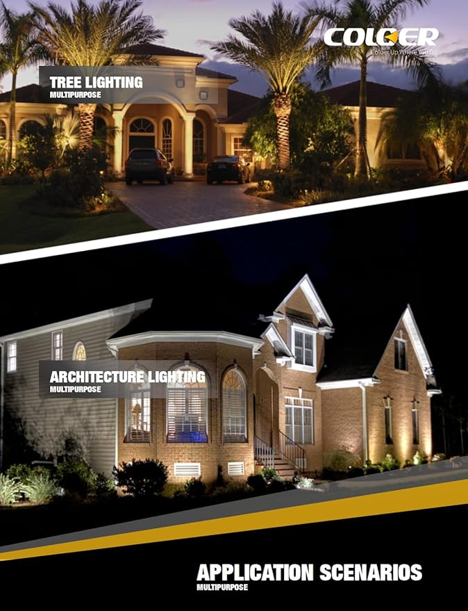 COLOER Brass Landscape Spotlights, 6 Pack Landscape Light Fixture with 5W Aluminum Housing MR16 LED Bulb 2700K 450LM,12V AC/DC Low Voltage Outdoor Spot Lighting,Uplight for Garden and Patio(102B) COLOER