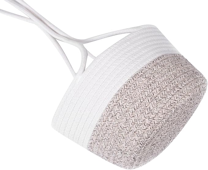 Hanging Planter Basket Jute Rope Woven Plant Hangers Indoor Hanging Plant Holder Up to 7" Pot Macrame Modern Storage Organizer Home Decor (White & Brown) RUIZHIXUAN