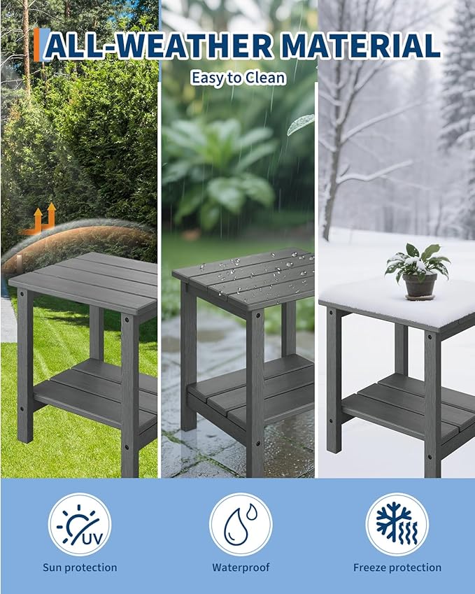 GarveeLife Poly Lumber Rocking Chair Outdoor Set of 2 with Side Table - HDPE High Back Porch Rocker Chairs for Adults - All Weather Resistant Furniture for Patio - Gray GarveeLife