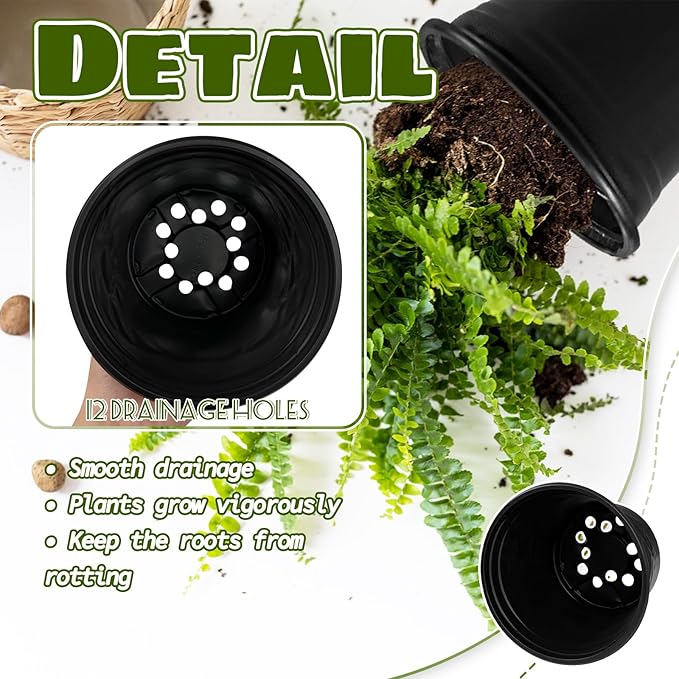 OJYUDD 120 Pcs 0.5 Gallon Black Plastic Plant Nursery Pots,Plant Seedling Pots with Drainage Holes,Black Flower Planting Container for Seedlings Transplanting,Planting,Succulent OJYUDD