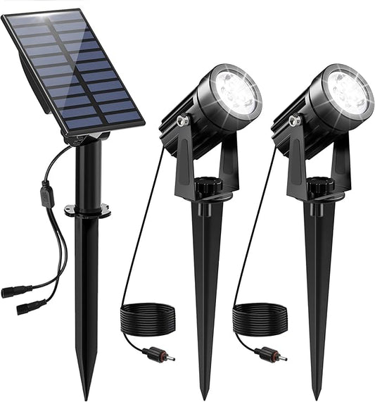 Solar Spot Lights Outdoor, 2-in-1 Solar Landscape Spotlights IP65 Waterproof 9.8ft Cable,Auto On/Off Outdoor Wall Lights for Garden Yard Driveway Porch Walkway Pool(6000K White) CREPOW