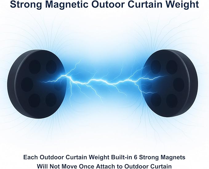 3LB Heavy Duty Outdoor Curtain Weights, Strong Magnetic Gazebo Curtain Weights, Rubber Covered Waterproof Drapery Weight, Prevent Curtain Liner from Blowing Around, Black, 6 Pairs LEVOSHUA