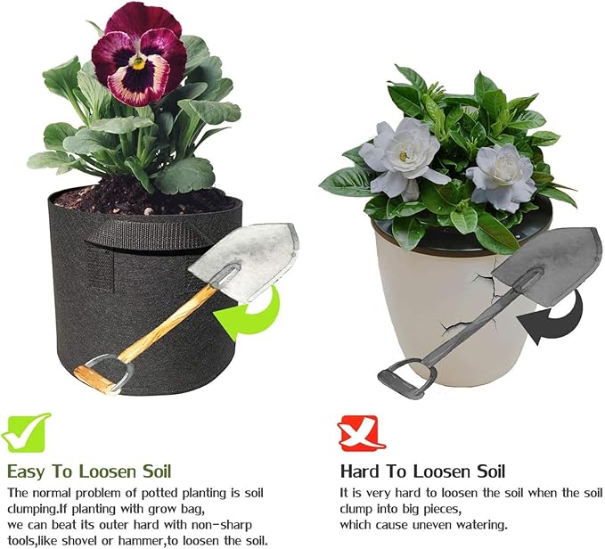 5 Pack 2 Gallon Grow Bags with Handles Garden Vegetable Flower Grow Bags Nonwoven Aeration Fabric Pots for Nursery Garden Planting WIRETRAN