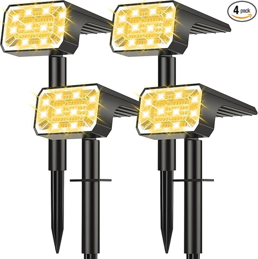Solar Spot Lights Outdoor Waterproof IP65, [4 Pack/100 LED/4 Modes] Solar Landscape Spotlights, Auto On/Off High Lumens Spot Lights for Outside Yard Garden Pathway(Warm White) NACINIC