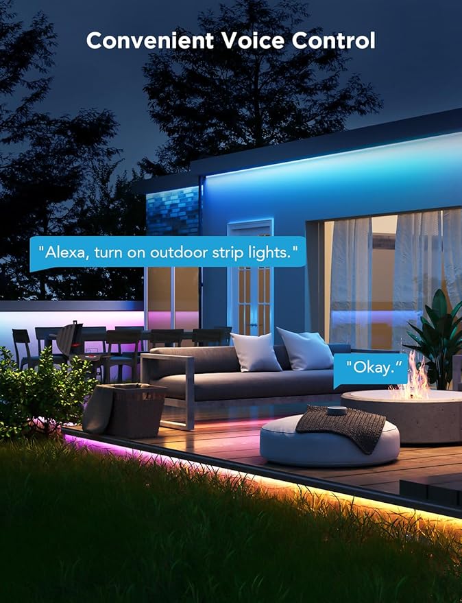 Govee Outdoor LED Strip Lights, 98.4ft Smart Outdoor Lights Work with Alexa and Google Assistant, App Control, IP65 Waterproof, RGBIC Lights for Patio, Eave, Party Decorations Govee