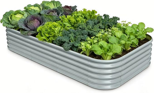 Galvanized Raised Garden Bed 8x4x1.5 ft, 18" Tall Metal Planter for Outdoor Plants Vegetable Herb Leafy Green, Modular Raised Flower Bed with Rust Resistant Coating -Brooklyn Grey Annoell