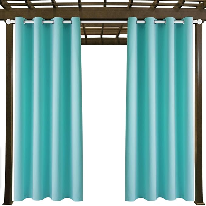 DIVA EN CAMINO DEC Outdoor Patio Curtain Waterproof Darkening Thermal Insulated Indoor Curtains for Bedroom, Porch, Living Room, Pergola, Cabana, W52 x L72, Teal Blue, Set of 2 Panels DivaenCamino